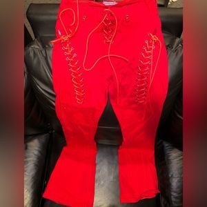 Cherry red flared lace pants